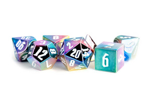Metallic Dice Games - 7 Set RPG Dice - Acrylic - Rainbow Aegis with White Numbers