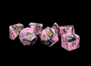 Metallic Dice Games - 7 Set RPG Dice - Acrylic - Pink and Black Marble Metallic Dice Games - 7 Set RPG Dice - Acrylic - Pink and Black Marble