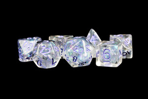 Metallic Dice Games - 7 Set RPG Dice - Resin - Pearl with Purple Numbers Metallic Dice Games - 7 Set RPG Dice - Resin - Pearl with Purple Numbers