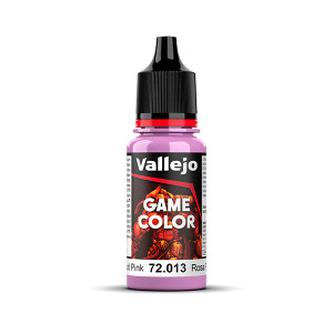 Vallejo Game Color paint bottle with product name and an image of a demon in the background. The Squid Pink color of the paint is visible in the clear plastic sections.