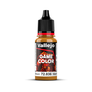 Vallejo Game Color paint bottle with product name and an image of a demon in the background. The Bronze Brown color of the paint is visible in the clear plastic sections. Vallejo Game Color paint bottle with product name and an image of a demon in the background. The Bronze Brown color of the paint is visible in the clear plastic sections.