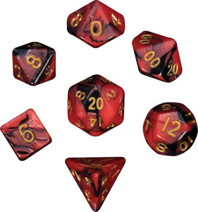 Metallic Dice Games - 7 Set RPG Dice - Acrylic - Mini Red and Black Metallic Dice Games - 7 Set RPG Dice - Acrylic - Mini Red and Black