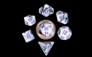 Metallic Dice Games - 7 Set RPG Dice - Acrylic - Mini Marble with Purple Numbers Metallic Dice Games - 7 Set RPG Dice - Acrylic - Mini Marble with Purple Numbers