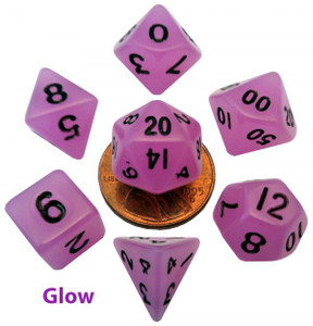 Metallic Dice Games - 7 Set RPG Dice - Acrylic - Mini Glow in the Dark Purple Metallic Dice Games - 7 Set RPG Dice - Acrylic - Mini Glow in the Dark Purple