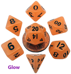 Metallic Dice Games - 7 Set RPG Dice - Acrylic - Mini Glow in the Dark Orange Metallic Dice Games - 7 Set RPG Dice - Acrylic - Mini Glow in the Dark Orange