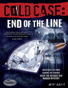 Board game box featuring game title and a large diamond and a bullet, with greyscale trains in the background. Board game box featuring game title and a large diamond and a bullet, with greyscale trains in the background.