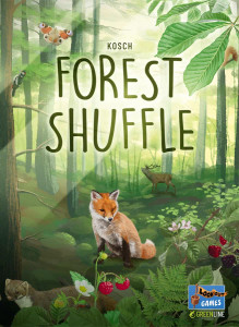 Board game box featuring game title and a lush green forest with various animals and berries. Board game box featuring game title and a lush green forest with various animals and berries.