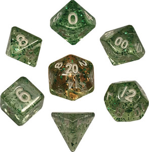 Metallic Dice Games - 7 Set RPG Dice - Acrylic - Mini Ethereal Green Metallic Dice Games - 7 Set RPG Dice - Acrylic - Mini Ethereal Green