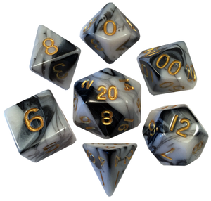 Metallic Dice Games - 7 Set RPG Dice - Acrylic - Marble with Gold Numbers Metallic Dice Games - 7 Set RPG Dice - Acrylic - Marble with Gold Numbers