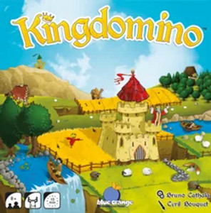 Board game box featuring game title and an image of a castle surrounded by various square-shaped landscapes. Board game box featuring game title and an image of a castle surrounded by various square-shaped landscapes.