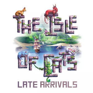 Board game box featuring game title and multiple fantastical cats lounging on the letters of the title, with artwork of an island behind them. Board game box featuring game title and multiple fantastical cats lounging on the letters of the title, with artwork of an island behind them.