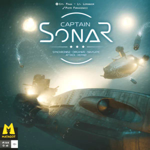 Board game box featuring game title and two submarines deep below sea level launching missiles at each other. Board game box featuring game title and two submarines deep below sea level launching missiles at each other.