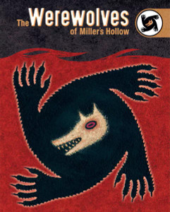 Board game box featuring game title and a black and tan depection of a werewolf with red eyes and sharp teeth in front of a red background.
