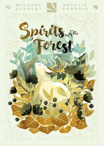 Board game titled, "Spirits of the Forest," and art of a rabbit spirit lounging in a bed of leaves. Board game titled, "Spirits of the Forest," and art of a rabbit spirit lounging in a bed of leaves.