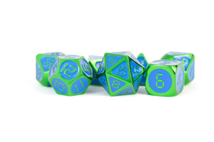 Metallic Dice Games - 7 Set RPG Dice - Metal - Green with Blue Metallic Dice Games - 7 Set RPG Dice - Metal - Green with Blue