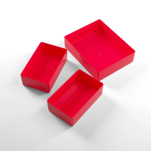 Three red Token Silo trays: one sized for Standard American cards and two for Mini American cards. Three red Token Silo trays: one sized for Standard American cards and two for Mini American cards.