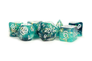 Metallic Dice Games - 7 Set RPG Dice - Resin - Teal and Black Metallic Dice Games - 7 Set RPG Dice - Resin - Teal and Black