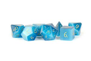 Metallic Dice Games - 7 Set RPG Dice - Stone - Engraved Cats Eye Aquamarine Metallic Dice Games - 7 Set RPG Dice - Stone - Engraved Cats Eye Aquamarine