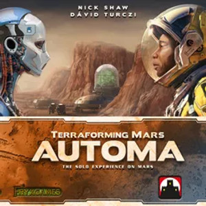 A robot and astronaut stare at each other over the title "Terraforming Mars: Automa" A robot and astronaut stare at each other over the title "Terraforming Mars: Automa"