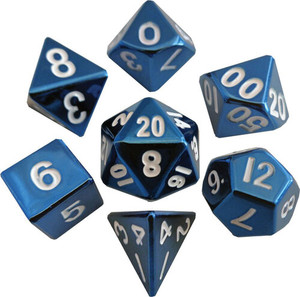 Metallic Dice Games - 7 Set RPG Dice - Metal - Blue