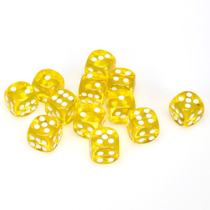 Chessex Dice - 12 Set of d6 dice block - 23602 - translucent yellow with white