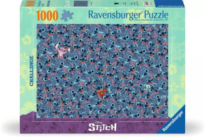 A puzzle with the words "Ravensburger Puzzle" and the number '1500' at the top of the blue-green bordered cover. In the middle is an image of many, many iterations of a small, blue, dog-like alien layered in a thick blanket across the entire puzzle. A puzzle with the words "Ravensburger Puzzle" and the number '1500' at the top of the blue-green bordered cover. In the middle is an image of many, many iterations of a small, blue, dog-like alien layered in a thick blanket across the entire puzzle.