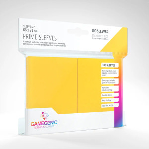 A set of 100 yellow, opaque card sleeves.