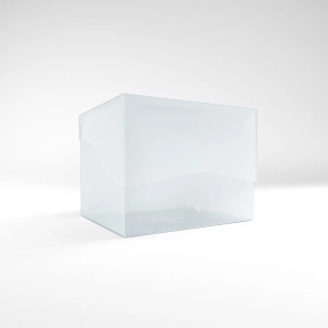 A plastic, clear, sideloading card box with a clamshell lid. A plastic, clear, sideloading card box with a clamshell lid.