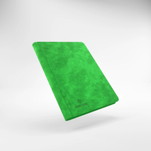 A green, hard-cover, cloth card binder with a zip-up closure. A green, hard-cover, cloth card binder with a zip-up closure.