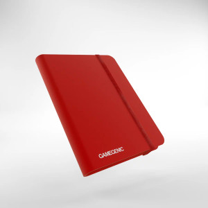 A red soft-cover card binder with an elastic band closure. A red soft-cover card binder with an elastic band closure.