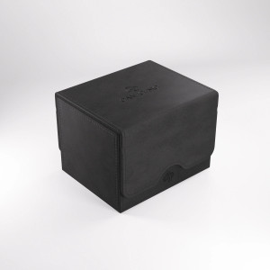 A black leatherette sideloading deck box with magnetic closures.
