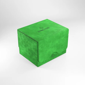 A green leatherette sideloading deck box with magnetic closures.