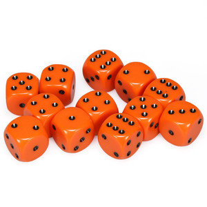 Chessex Dice - 12 Set of d6 dice block - 25603 - opaque orange with black