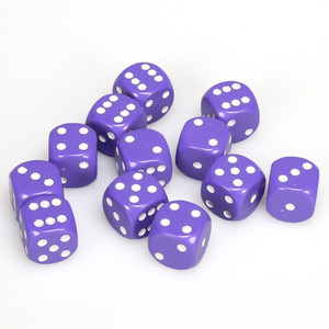 Chessex Dice - 12 Set of d6 dice block - 25607 - opaque purple with white