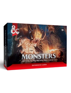 An RPG supplemental product titled "Dungeons & Dragons Reference Cards: Monsters - Mystical & Menacing" across the bottom of then cover.  The art features a nighttime scene with giant centipedes looming over a halfling holding up a flaming torch.