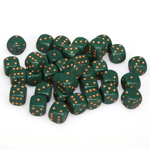 Chessex Dice - 36 Set of d6 dice block - 25815 - opaque dusty green with copper