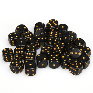 Chessex Dice - 36 Set of d6 dice block - 25828 - opaque black with gold