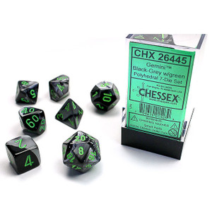 Chessex Dice - 7 Set RPG - 26445 - gemini black grey with green