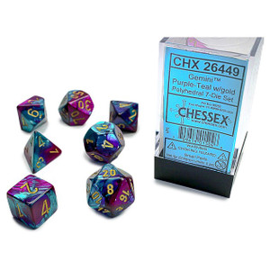 Chessex Dice - 7 Set RPG - 26449 - gemini purple and teal with gold Chessex Dice - 7 Set RPG - 26449 - gemini purple and teal with gold