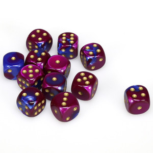 Chessex Dice - 12 Set of d6 dice block - 26628 - gemini blue purple with gold