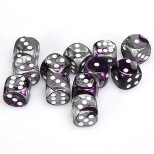Chessex Dice - 12 Set of d6 dice block - 26632 - gemini purple steel with white