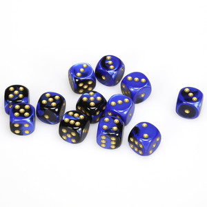 Chessex Dice - 12 Set of d6 dice block - 26635 - gemini black blue with gold