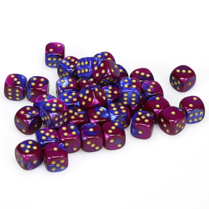 Chessex Dice - 36 Set of d6 dice block - 26828 - gemini blue purple with gold