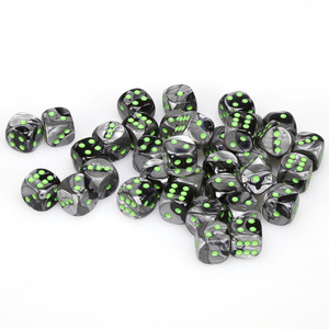 Chessex Dice - 36 Set of d6 dice block - 26845 - gemini black grey with green