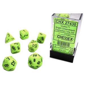 Chessex Dice - 7 Set RPG - 27430 - vortex bright green with black Chessex Dice - 7 Set RPG - 27430 - vortex bright green with black