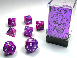 Chessex Dice - 7 Set RPG - 27457 - festive violet with white