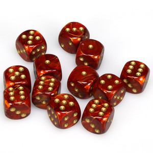 Chessex Dice - 36 Set of d6 dice block - 27614 - scarab scarlet with gold