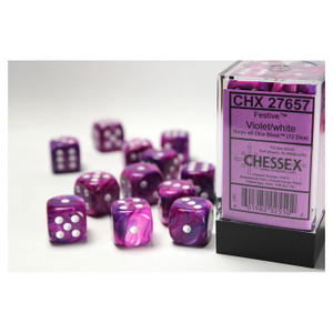 Chessex Dice - 36 Set of d6 dice block - 27657 - festivie violet with white