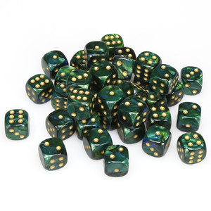 Chessex Dice - 36 Set of d6 dice block - 27815 - scarab jade and gold