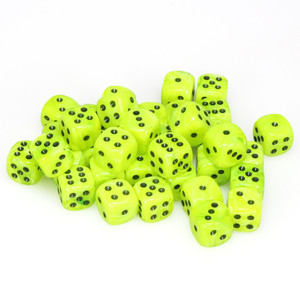 Chessex Dice - 36 Set of d6 dice block - 27830 - vortex bright green and black